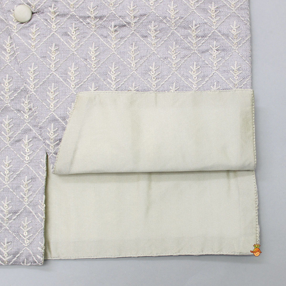 Front Open Thread Embroidered Grey Jacket