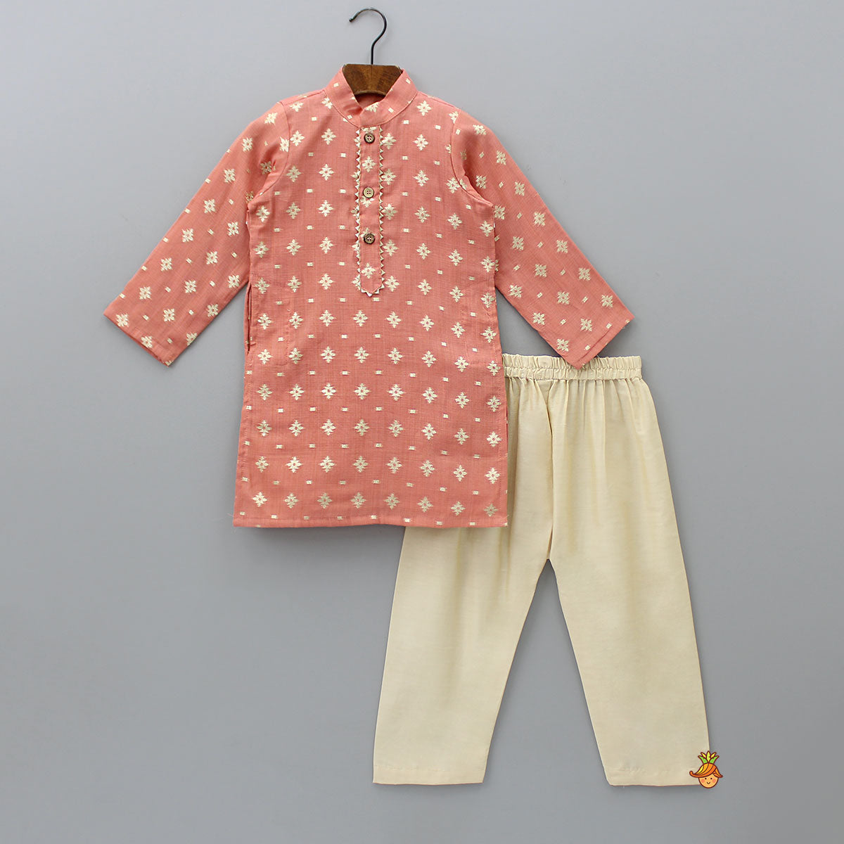 Pre Order: Chanderi Embroidered Kurta And Beige Pyjama