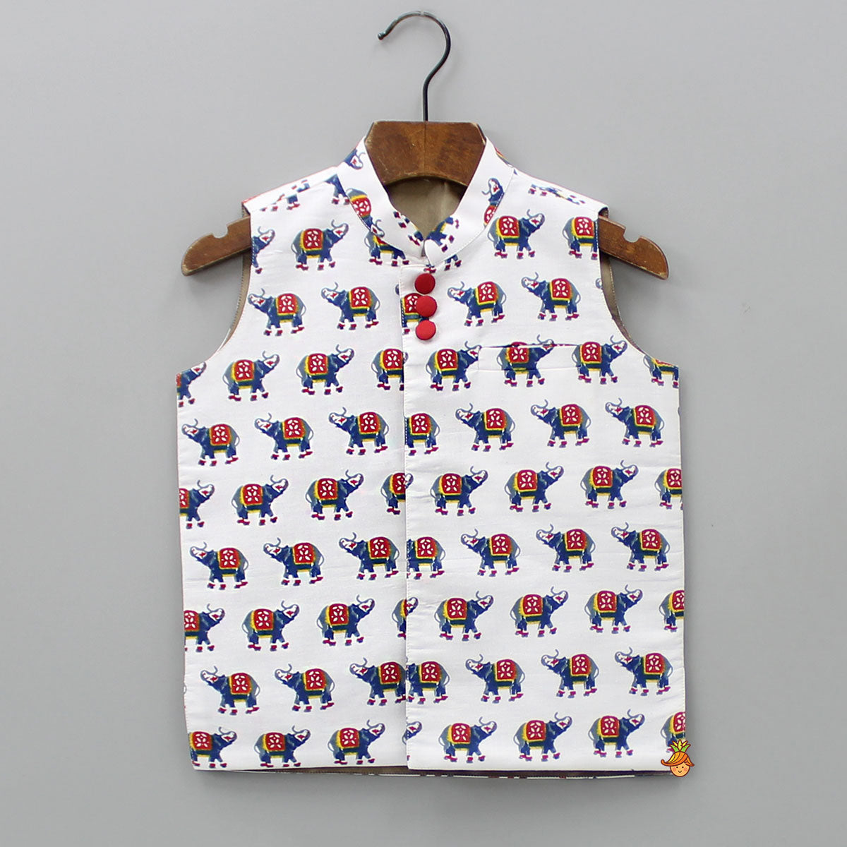 Contrasting Buttons Adorned Printed Multicolour Ethnic Jacket