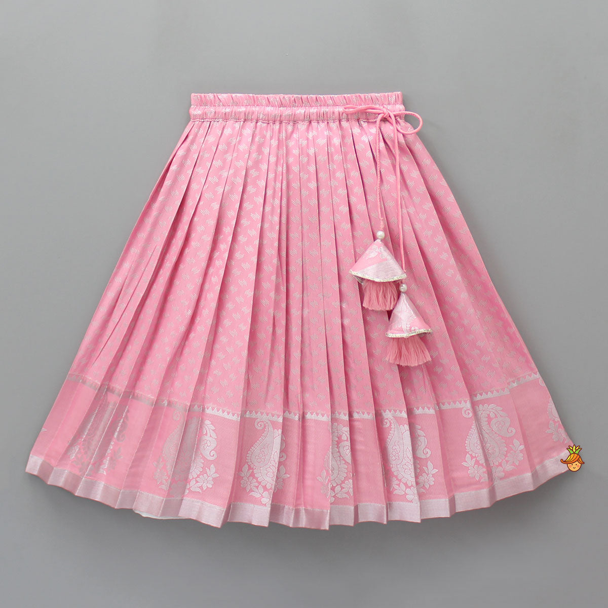 Puff Sleeves Pink Top And Pleated Lehenga With Matching Net Dupatta