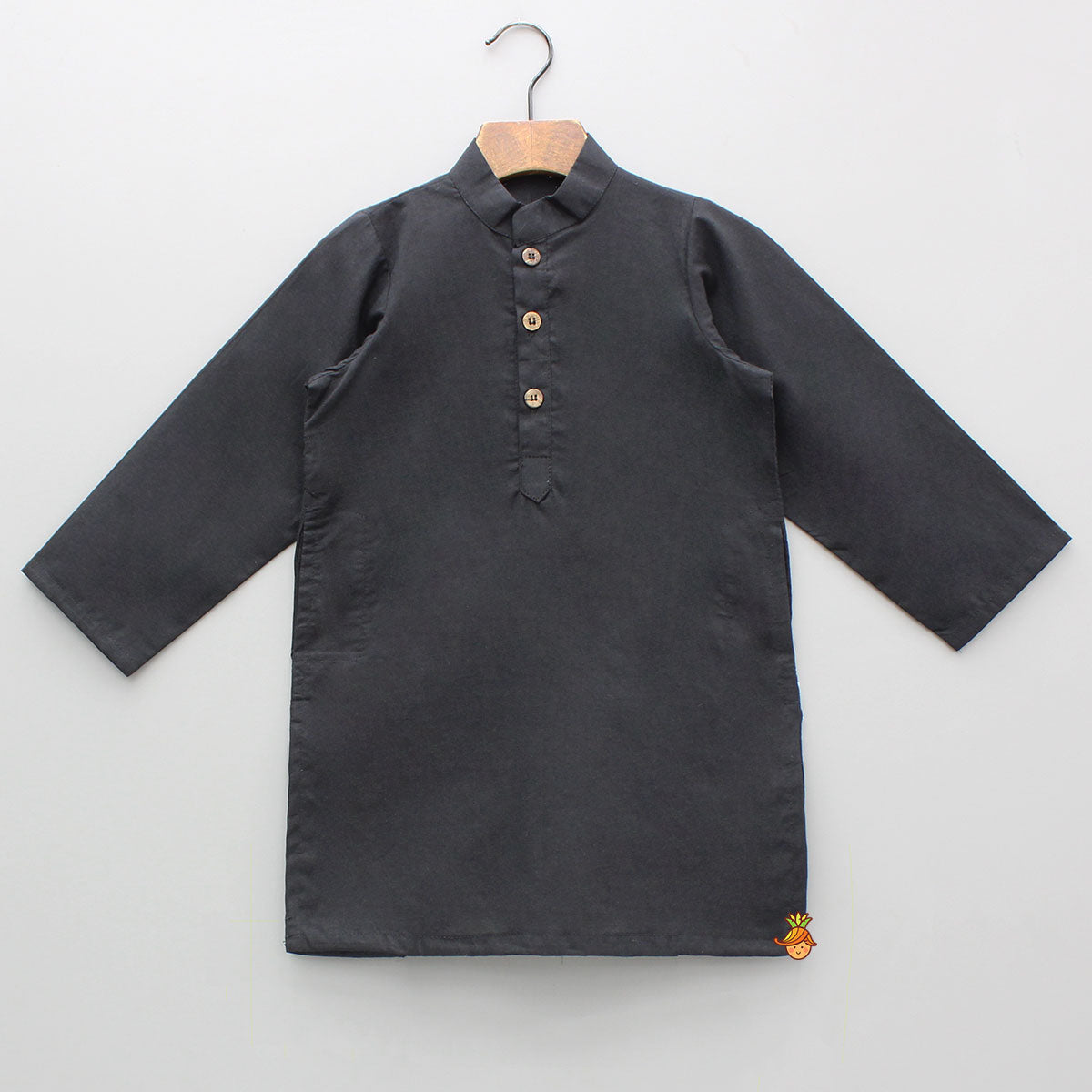 Pockets Detail Black Kurta With Printed Jacket And Pyjama