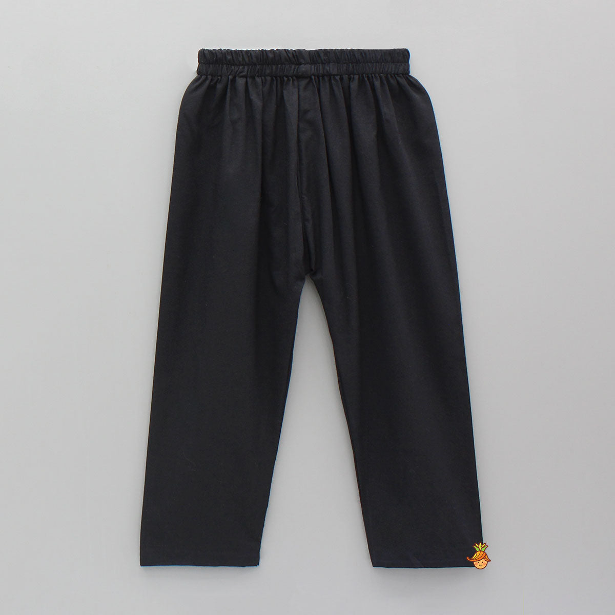 Pockets Detail Black Kurta With Printed Jacket And Pyjama