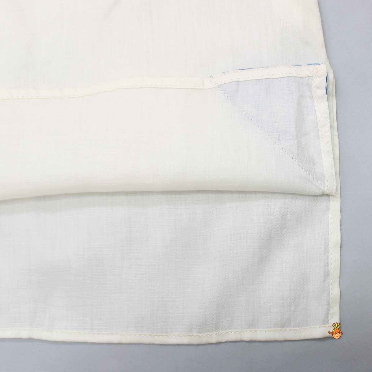 Off White Kurta With Stylish Hem Jacket And Pyjama