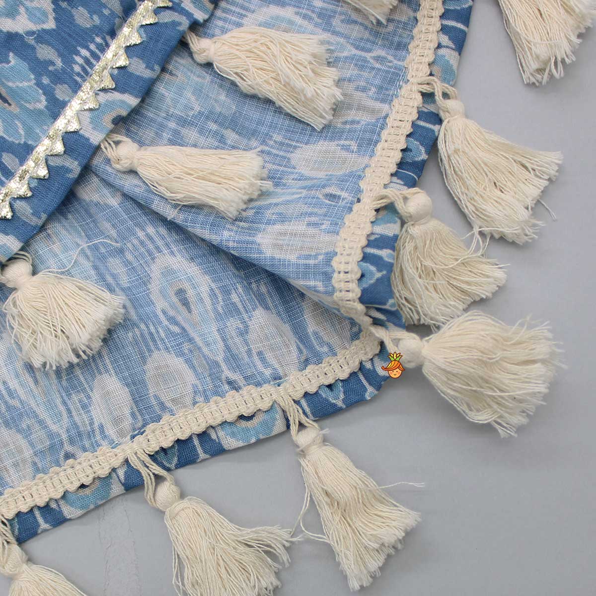 Fringed Hem Flared Dual Tone Kurti And Off White Palazzo