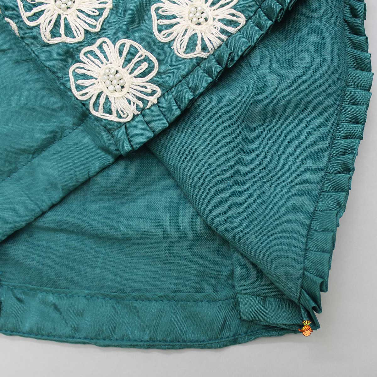 Silk Green Pleated Hem Top And Lehenga