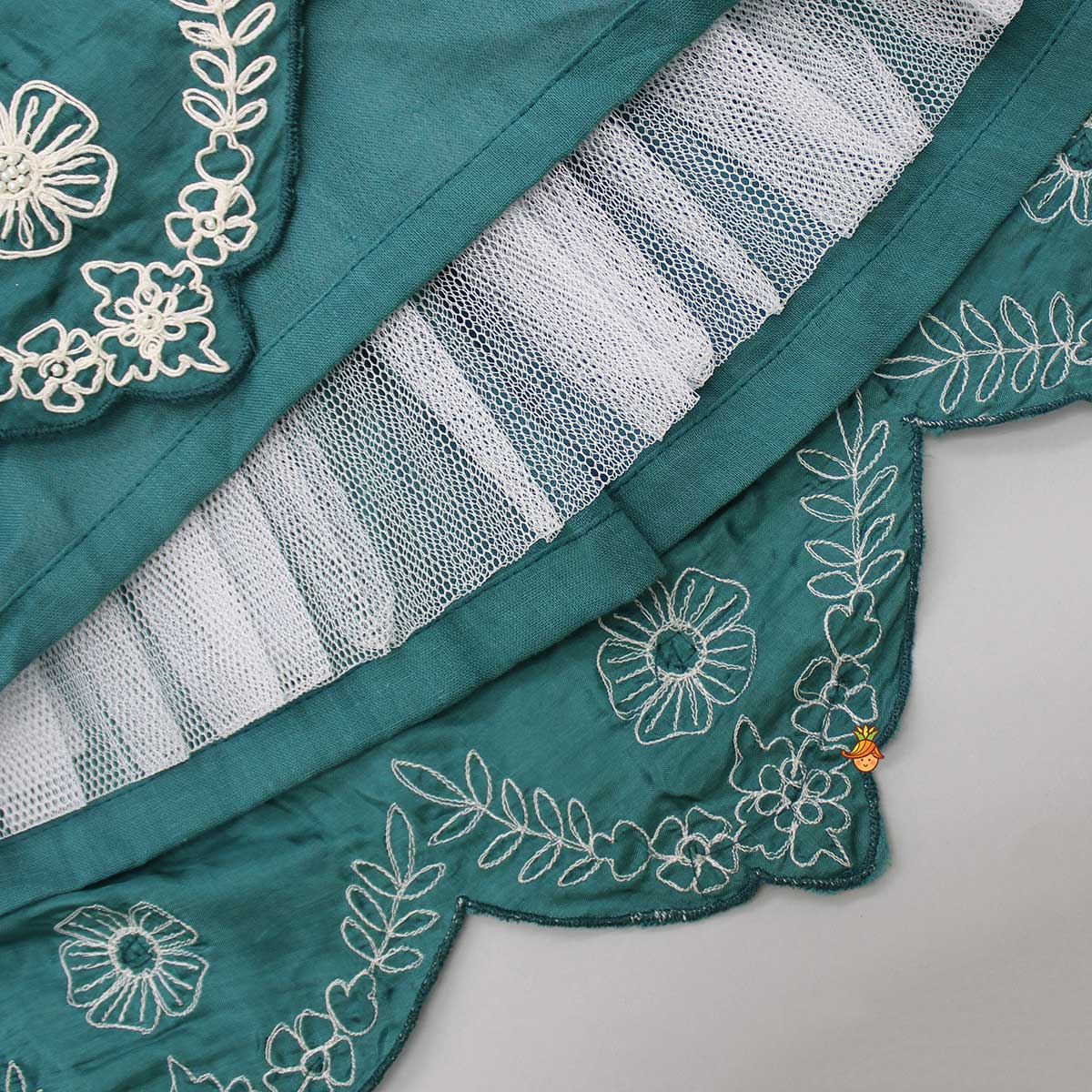 Silk Green Pleated Hem Top And Lehenga