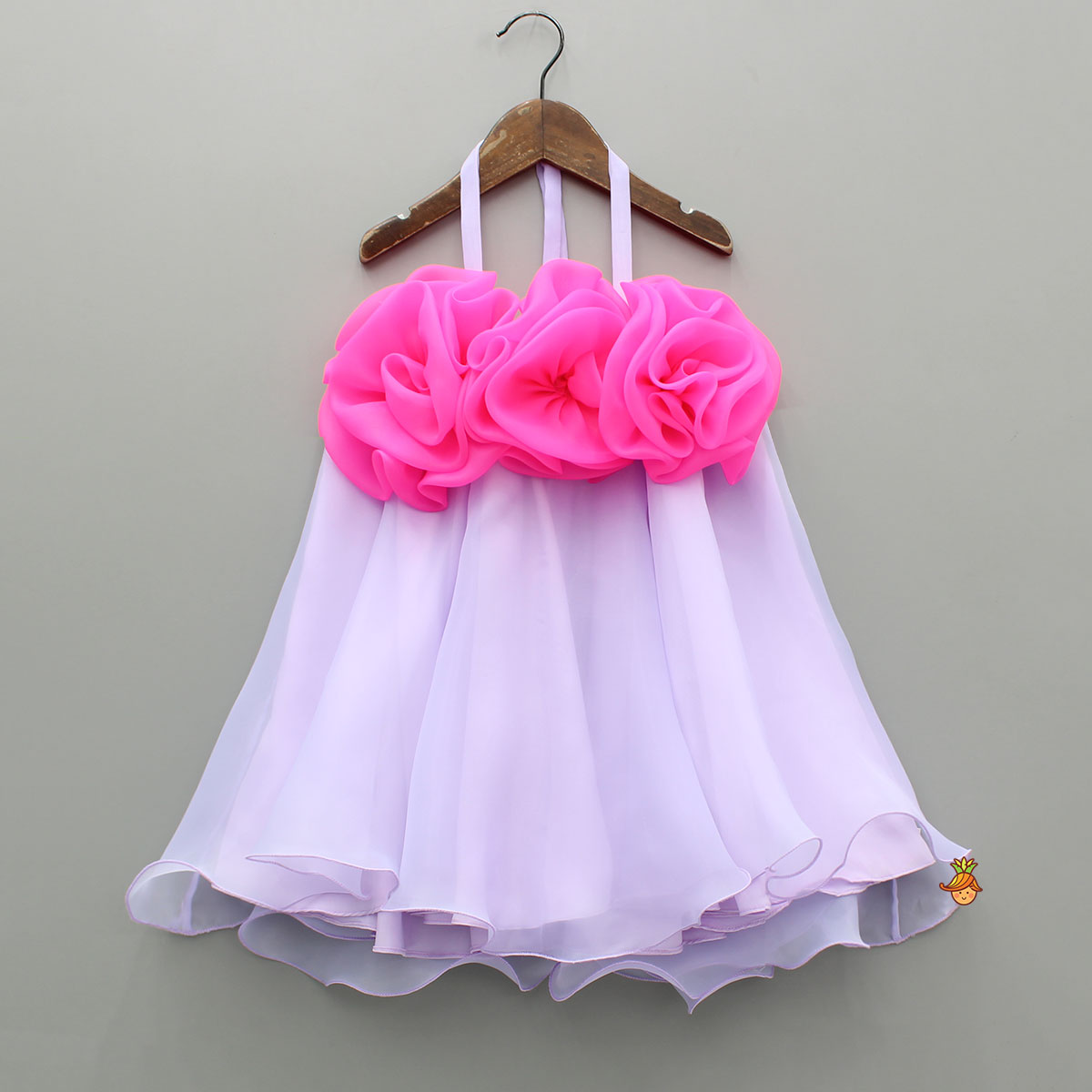 Fabric Flower Enhanced Flared Dual Tone Dress
