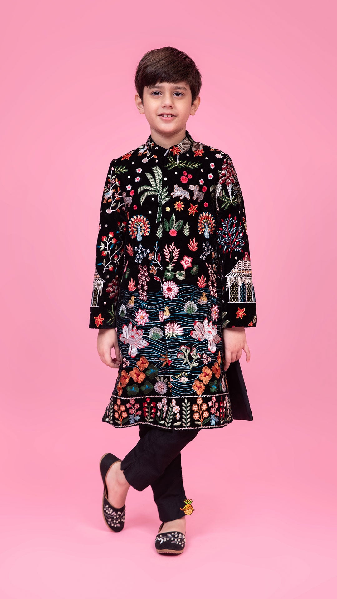 Fully Embroidered Velvet Sherwani With Narrow Fit Pant