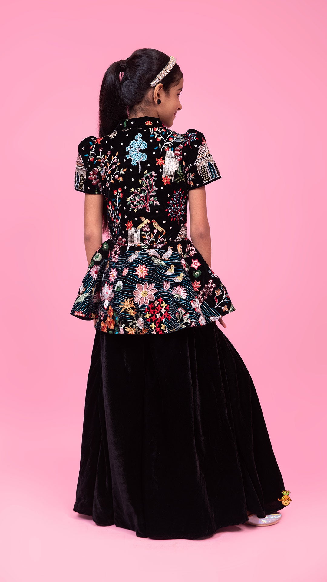 Embroidered Velvet Black Top And Flared Palazzo