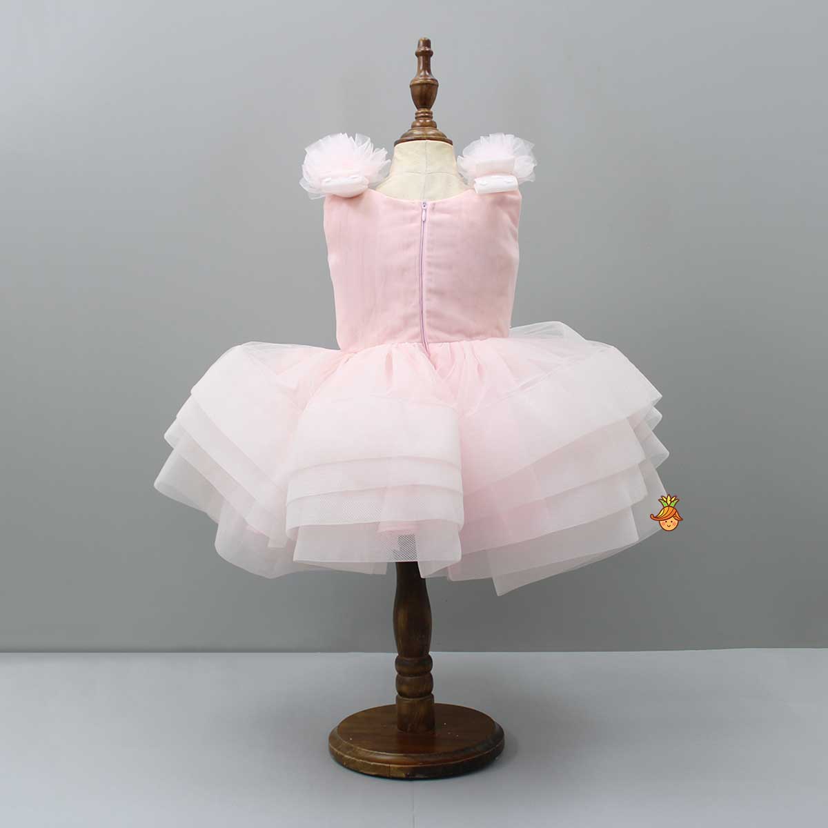 Embroidered Pink Ruffle Dress With Bowie Head Band