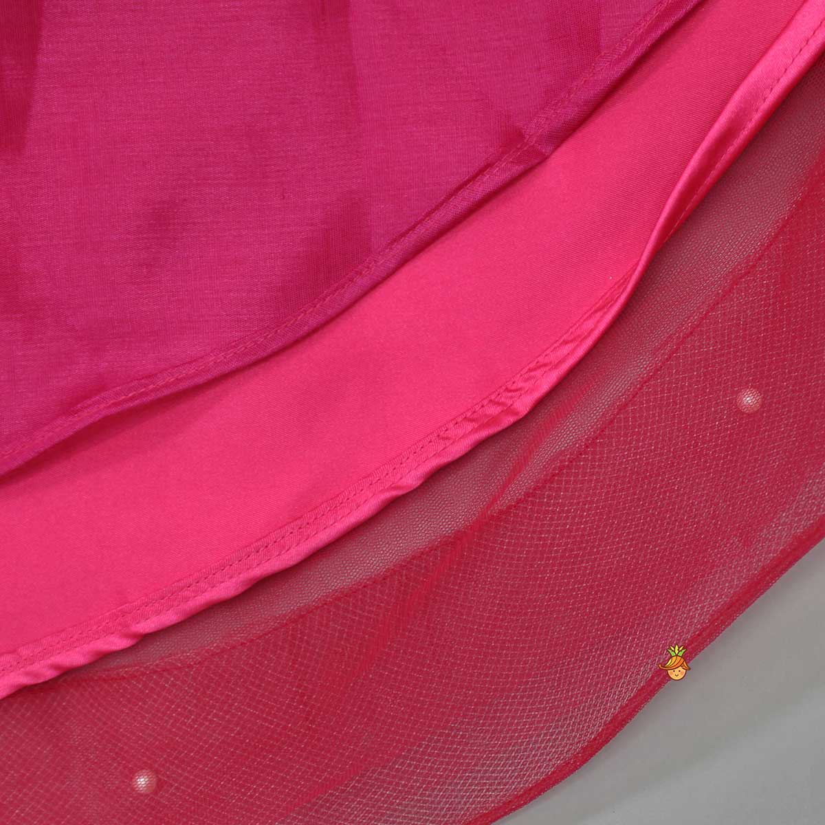 Pink Embroidered Crop Top And Net Layered Lehenga