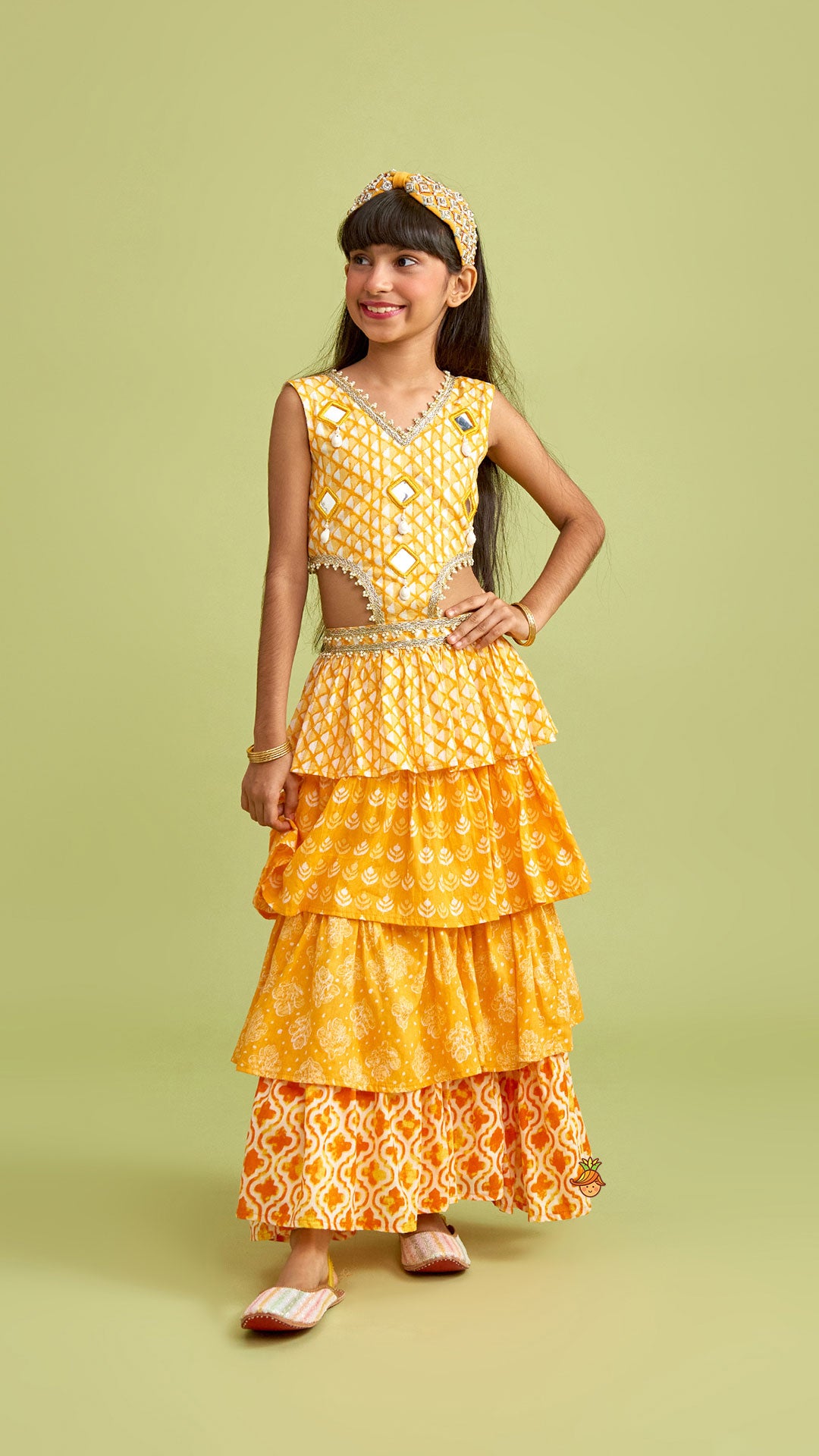 Fuax Mirror Work Ruffle Kurti