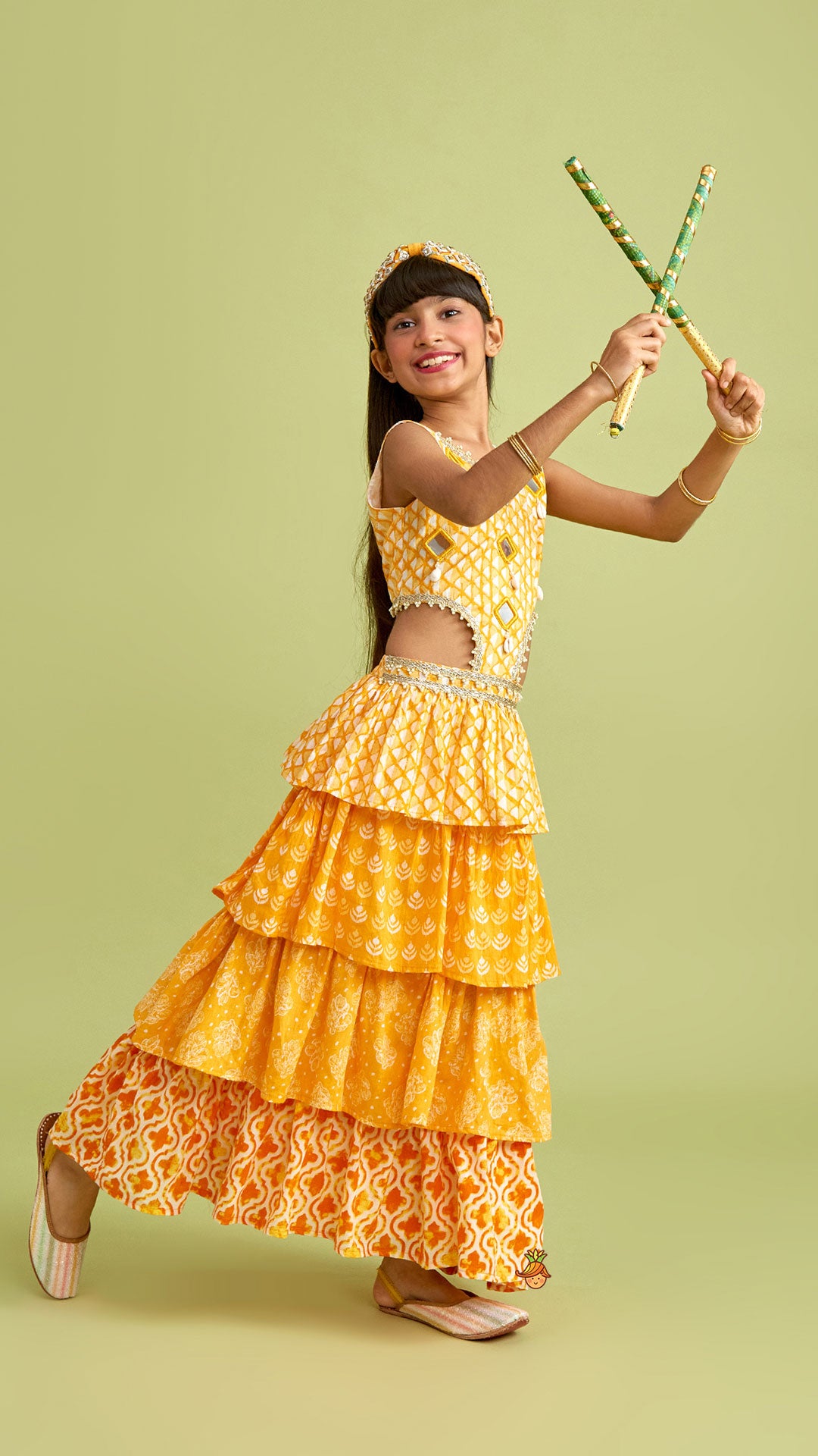 Fuax Mirror Work Ruffle Kurti