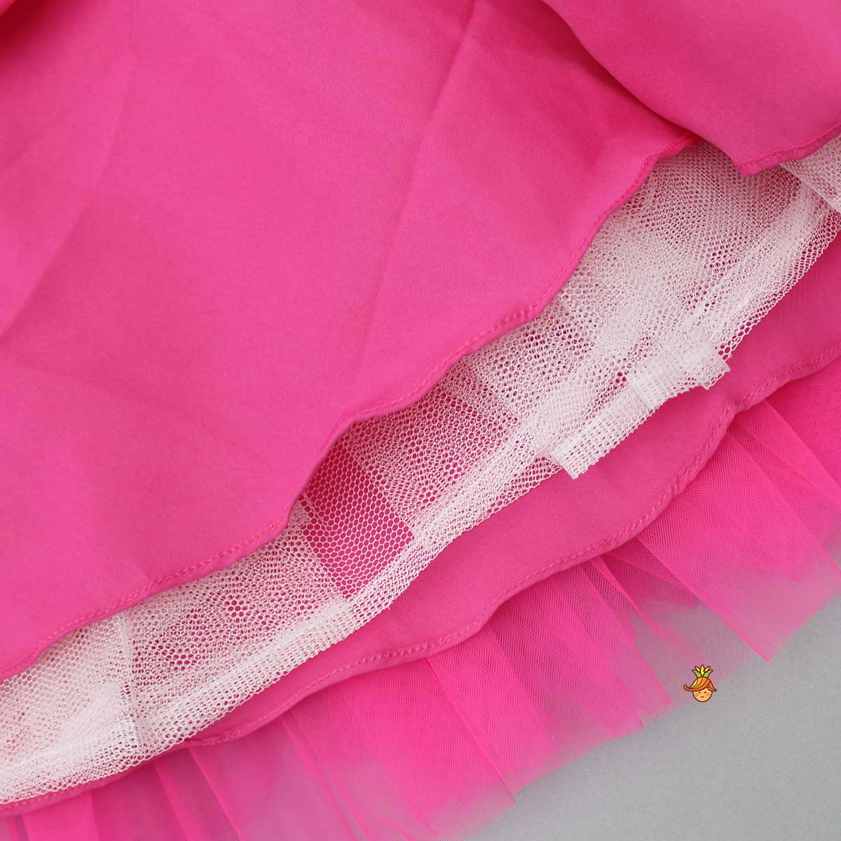 Pink One Shoulder Ruffle Net Gown