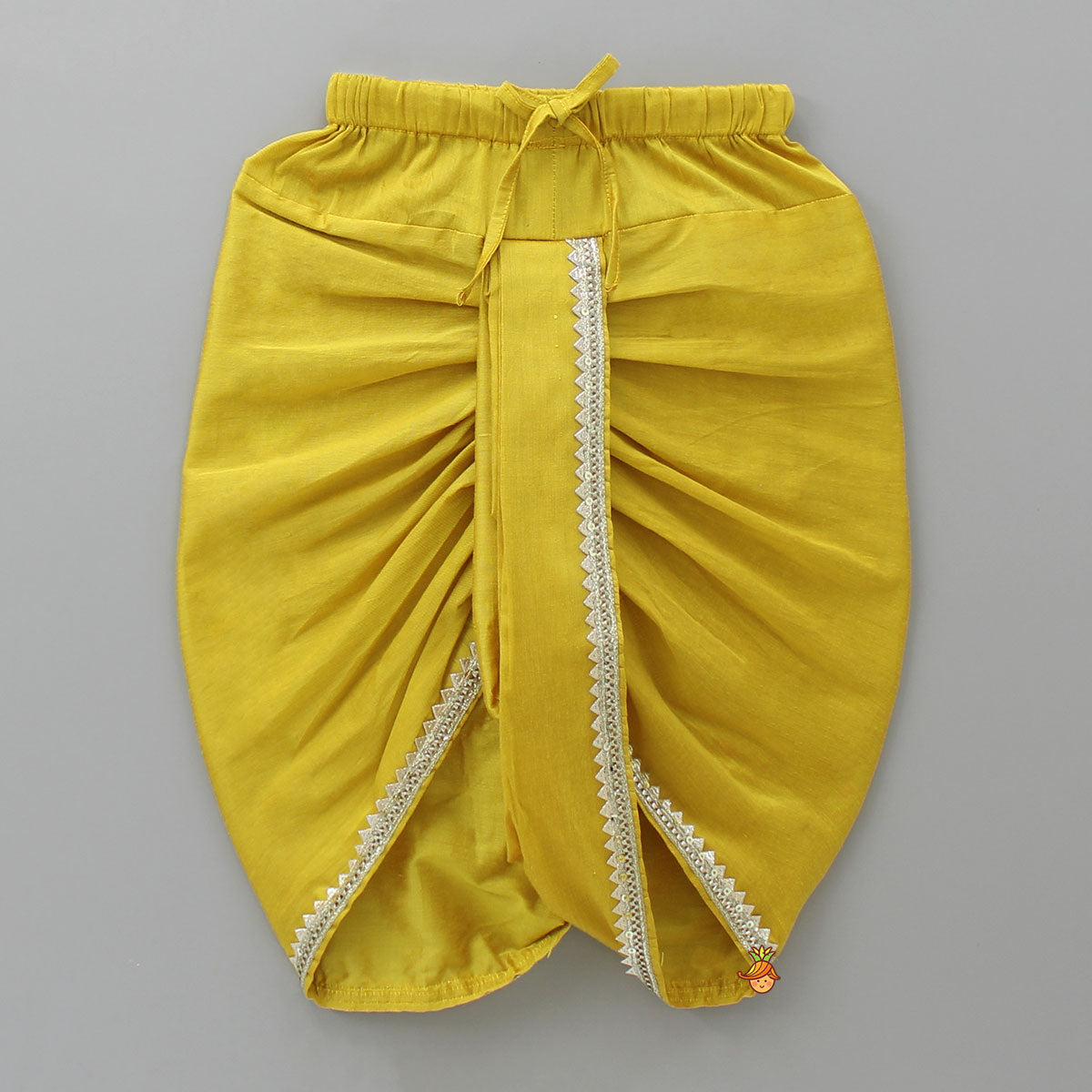 Mustard Kurta With Printed Flap Attached And Dhoti