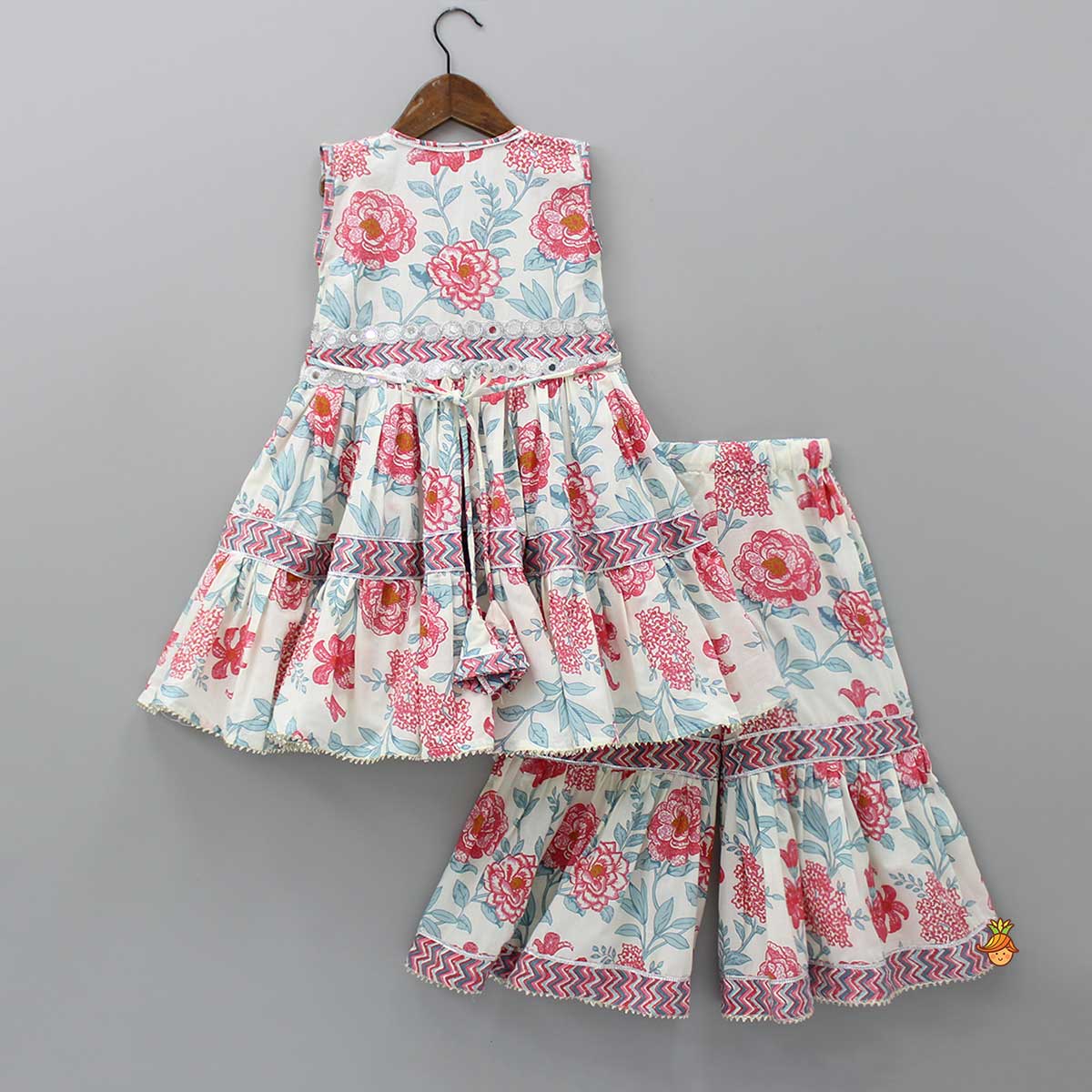Embroidered Floral-Printed Tiered Kurti And Sharara
