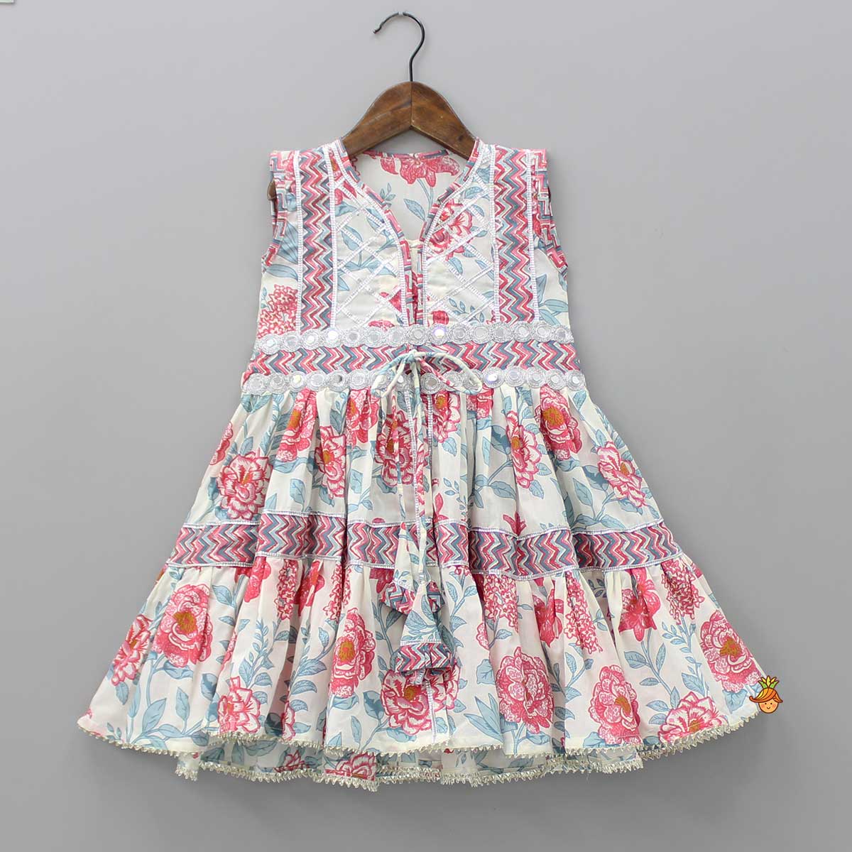 Embroidered Floral-Printed Tiered Kurti And Sharara