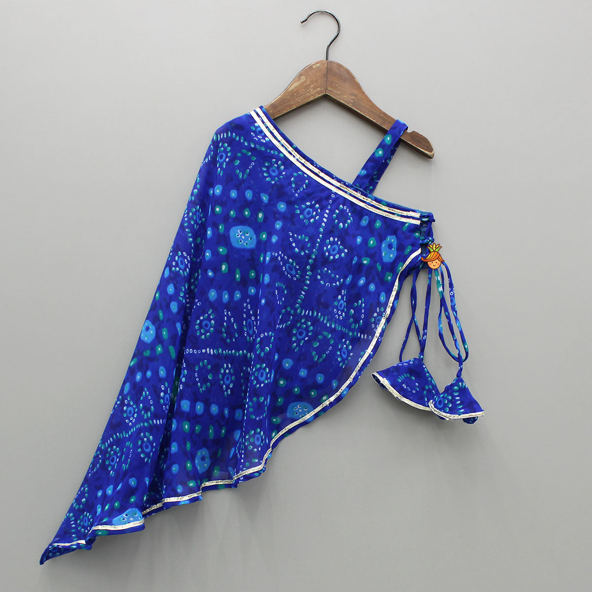 Bandhani Printed One-Shoulder Drape Top And Flared Palazzo