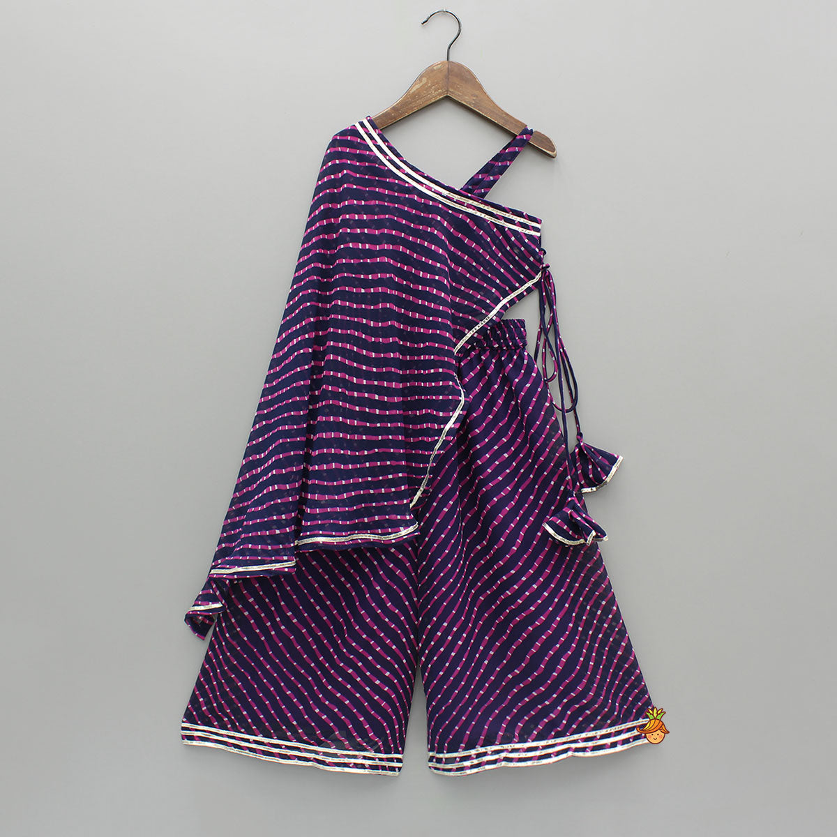Leheriya Printed One-Shoulder Drape Top And Flared Palazzo