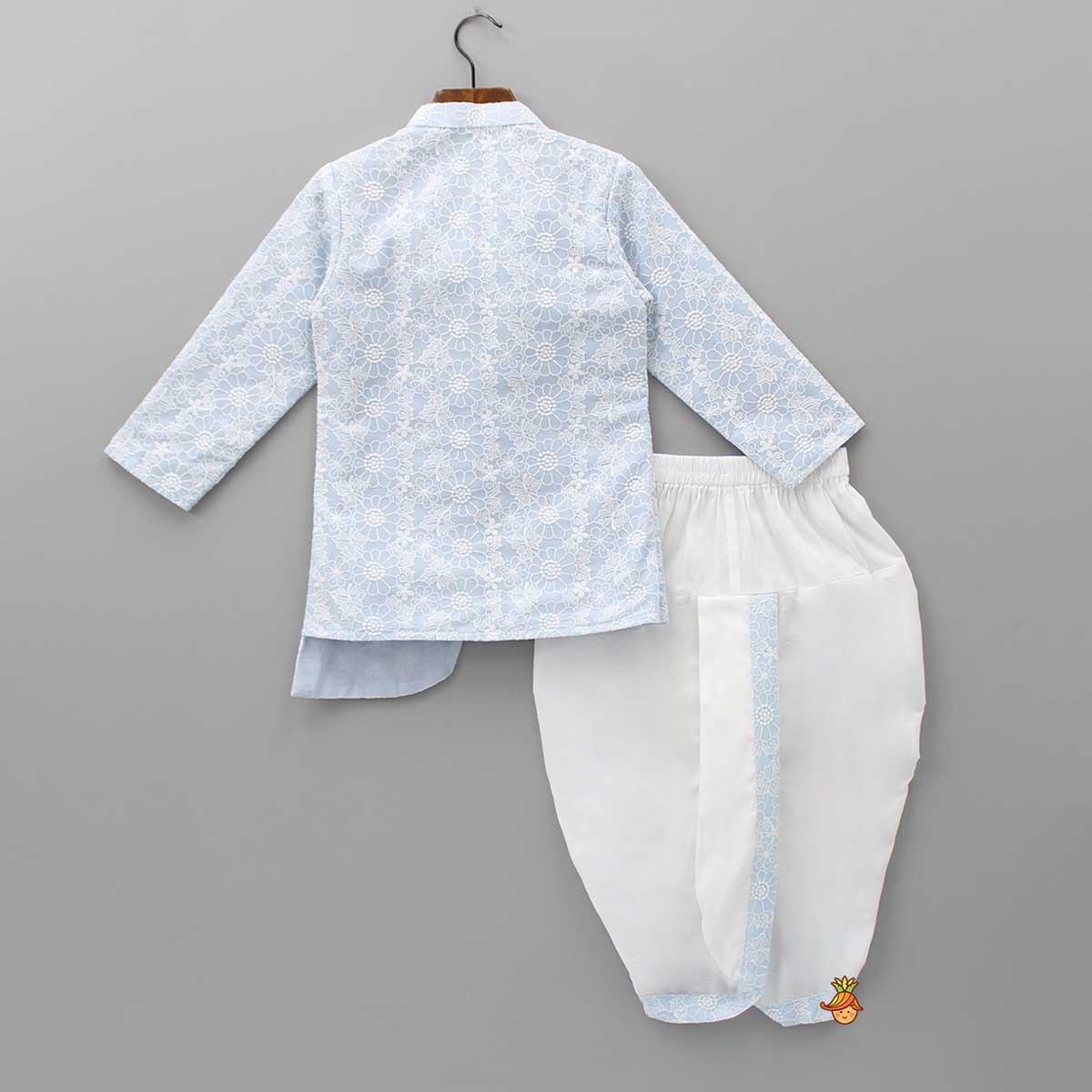 Thread Embroidered Asymmetric Blue Kurta And Dhoti