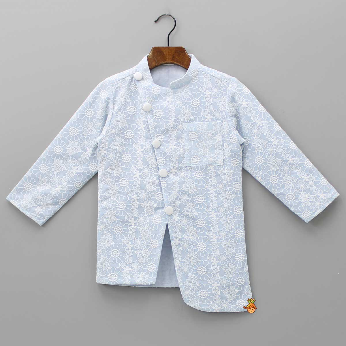 Thread Embroidered Asymmetric Blue Kurta And Dhoti