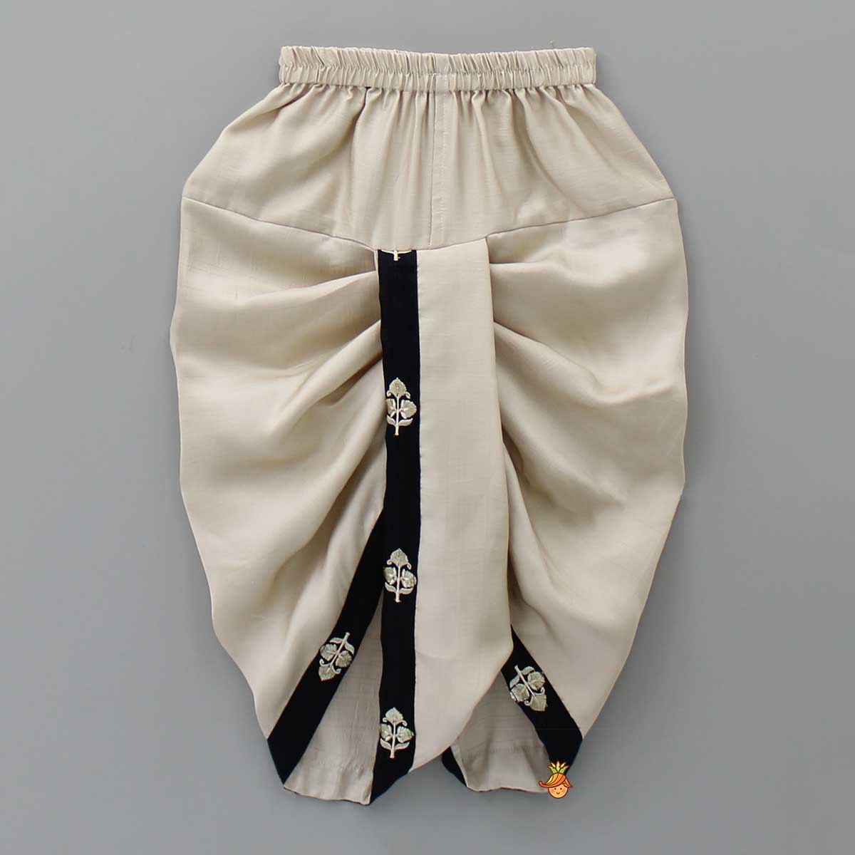 Embroidered Black Kurta And Beige Dhoti