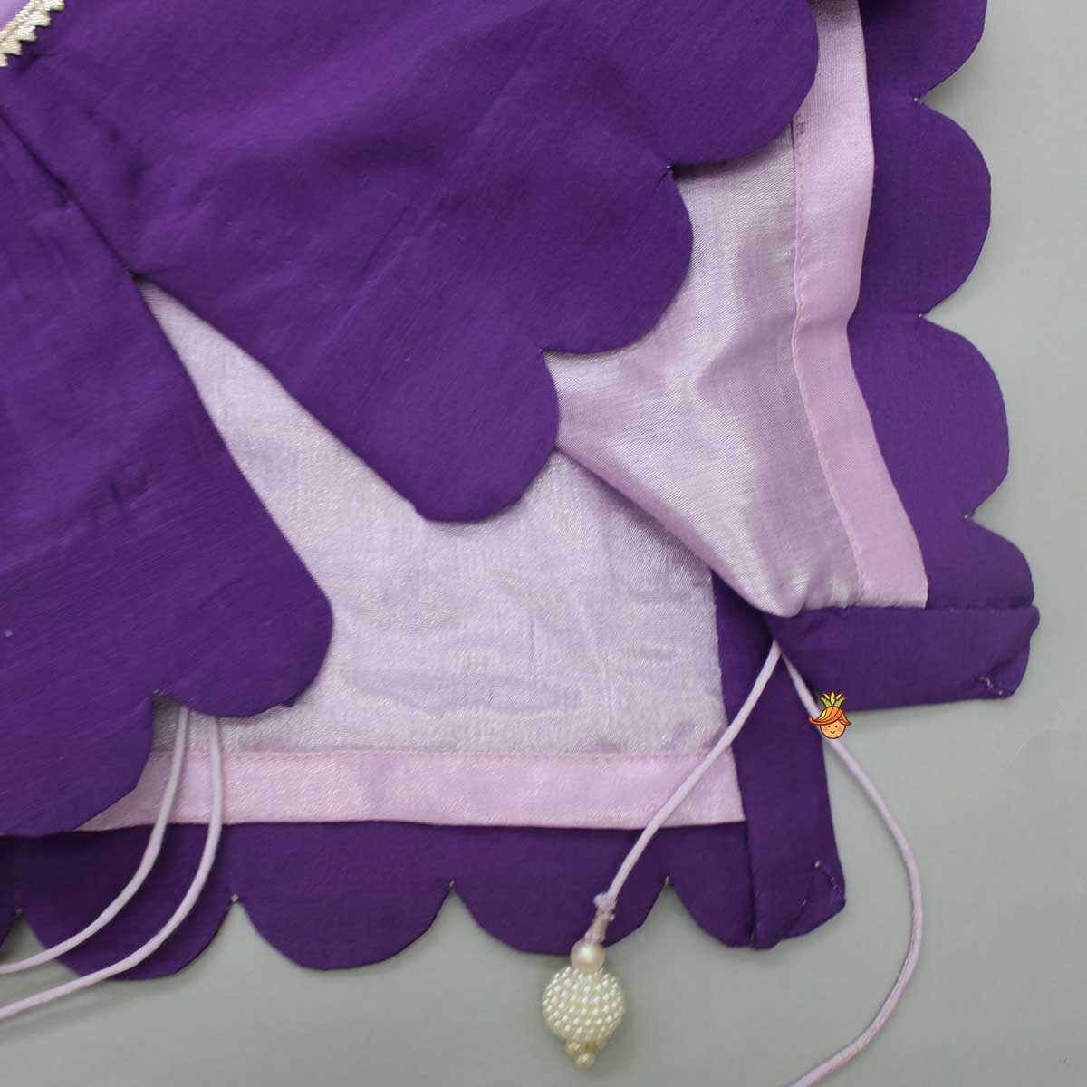 Purple Colour Blocked Lace Work Kurti With Dhoti And Net Dupatta