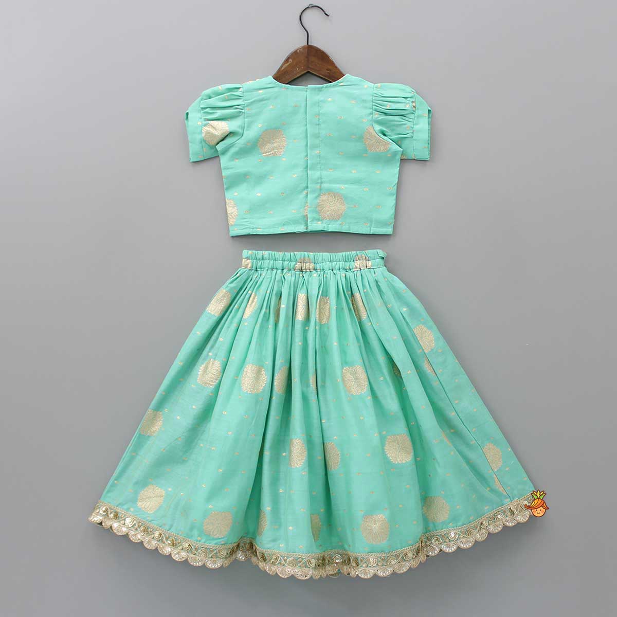 Chanderi Embroidered Green Top And Lehenga With Matching Dupatta