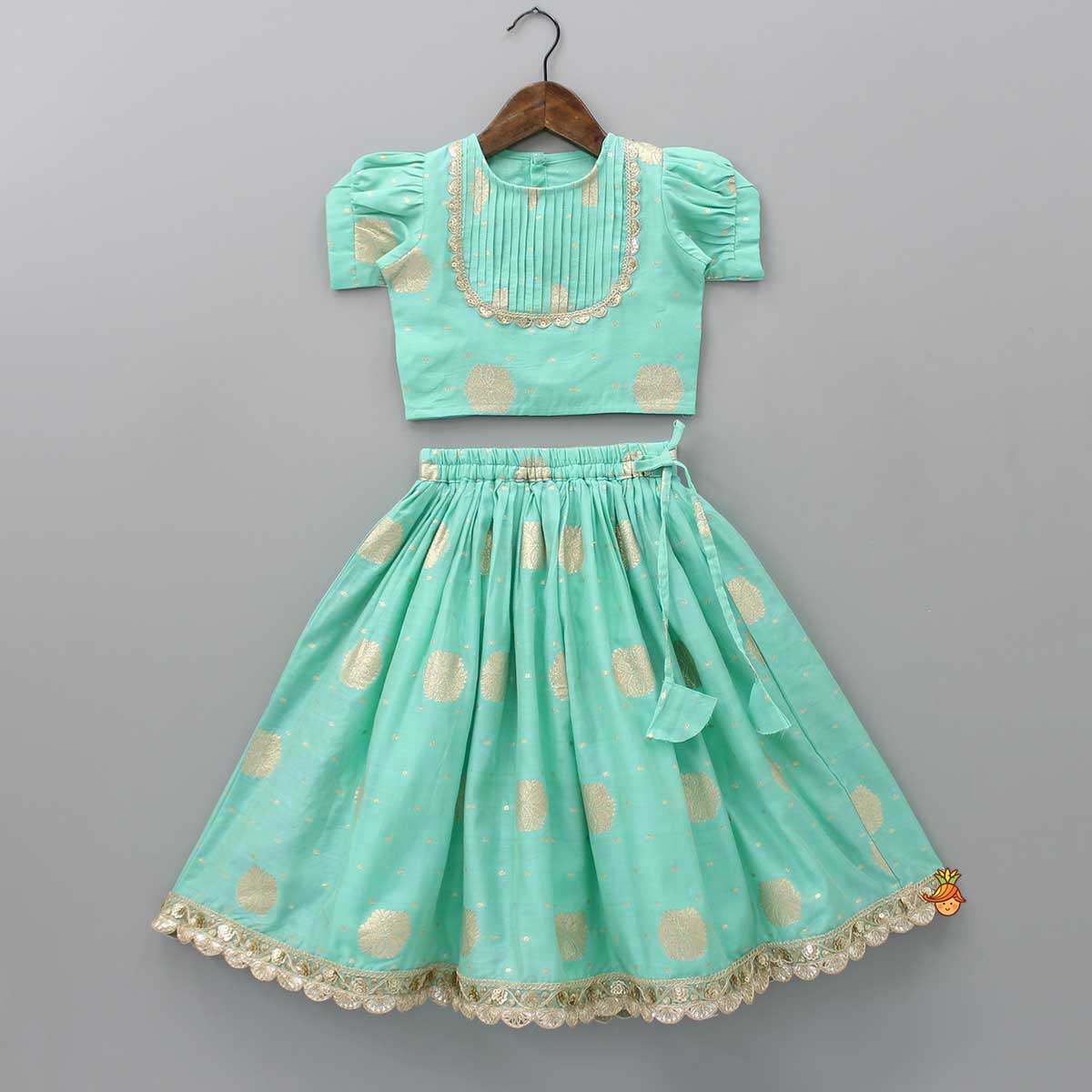 Chanderi Embroidered Green Top And Lehenga With Matching Dupatta