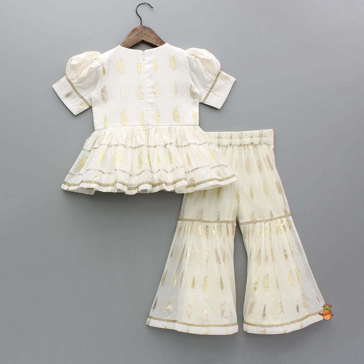 Chanderi Embroidered Ivory Top And Sharara With Net Dupatta