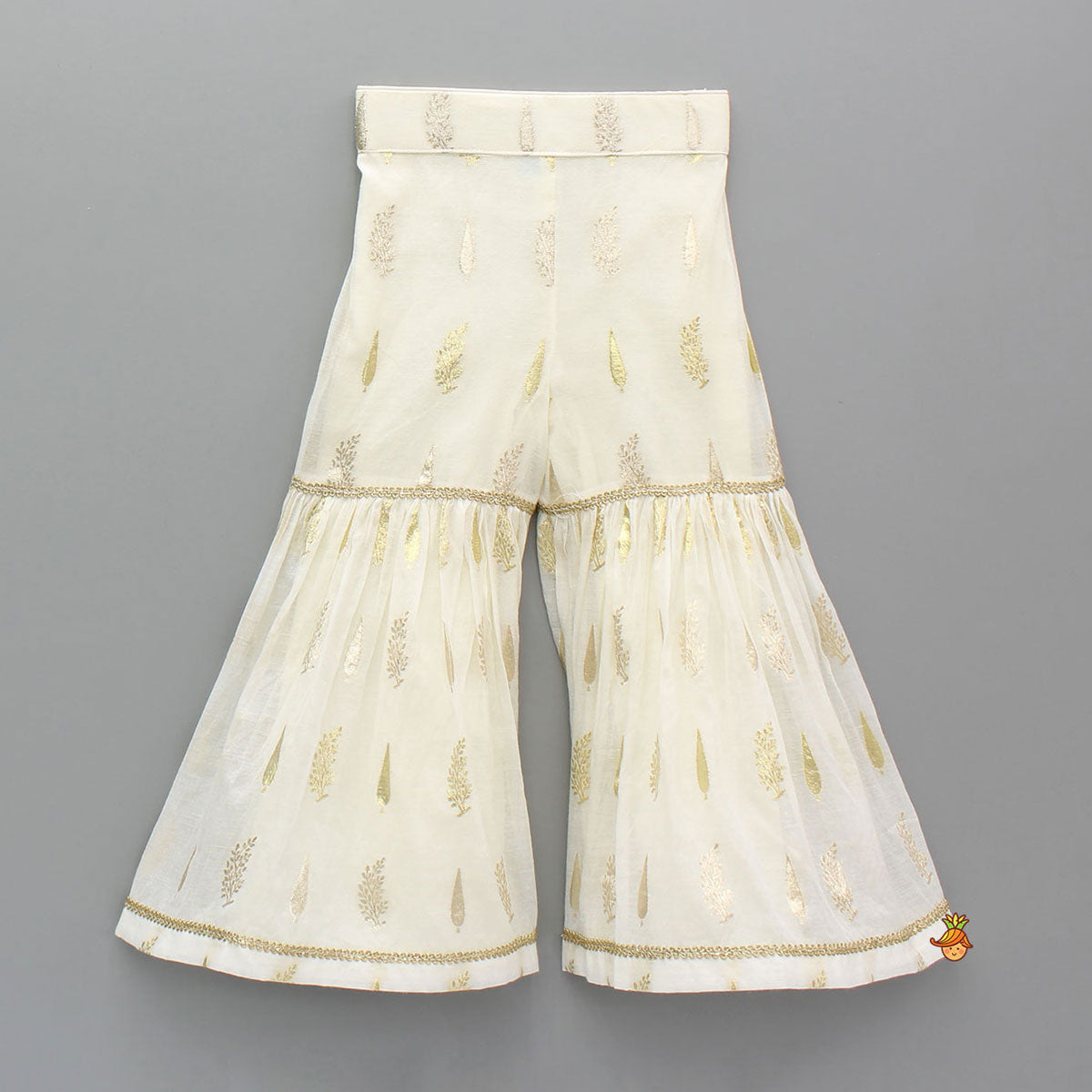 Chanderi Embroidered Ivory Top And Sharara With Net Dupatta