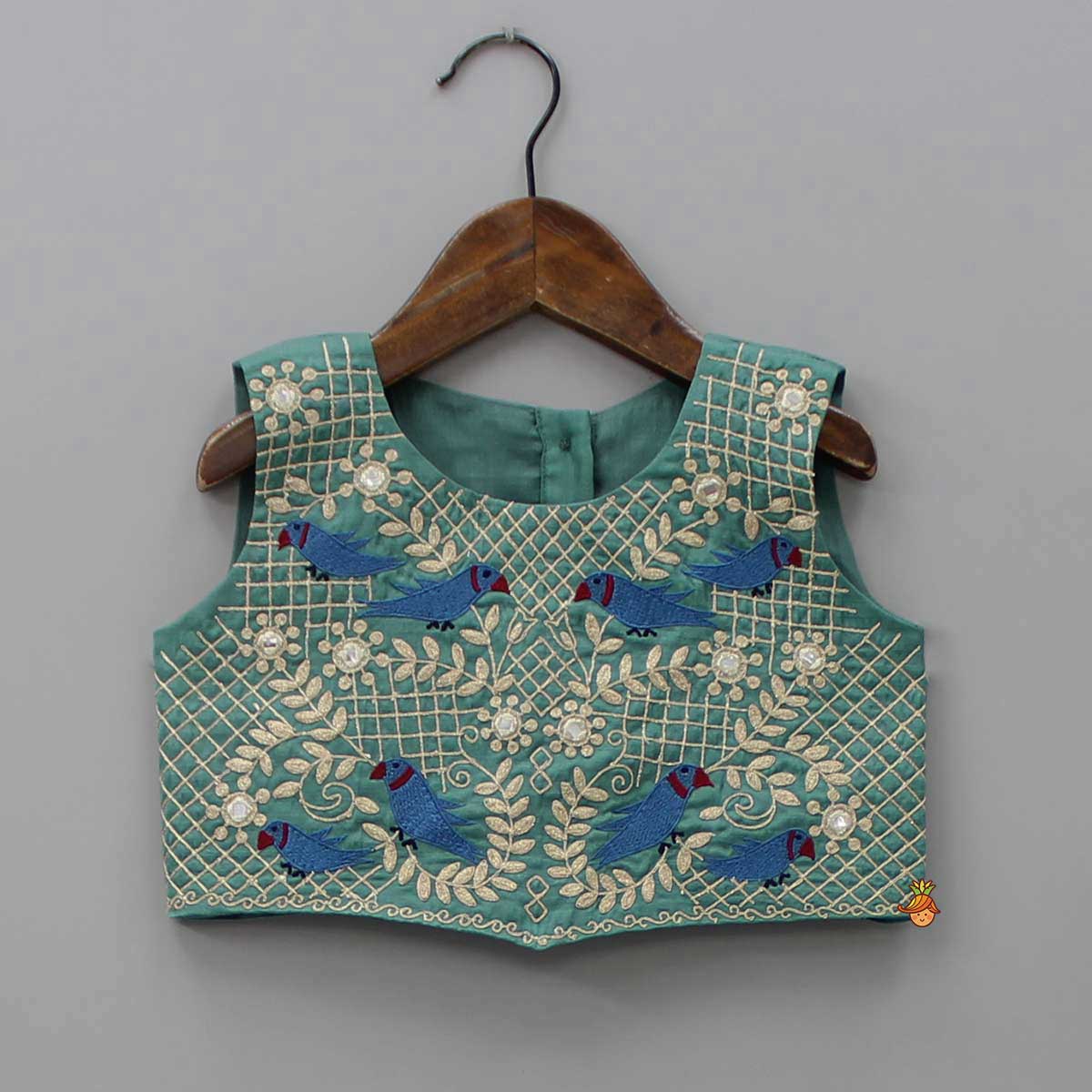 Green Top With Bird Embroidery And Lehenga