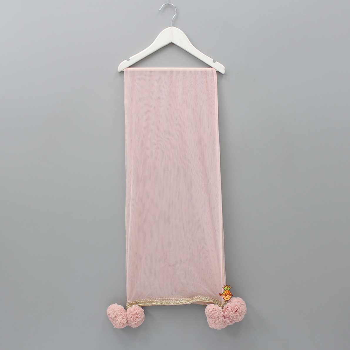 Tassels Enhanced Peach Net Dupatta