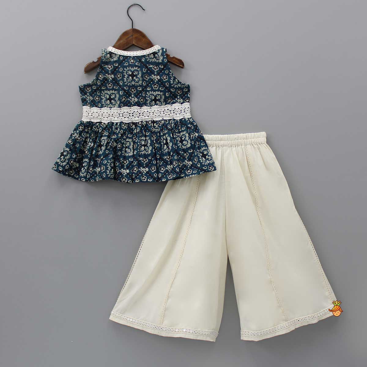 Printed Top And Flared Off White Palazzo
