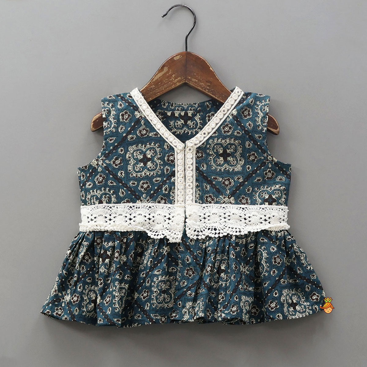 Lace Work Printed Top And Flared Palazzo