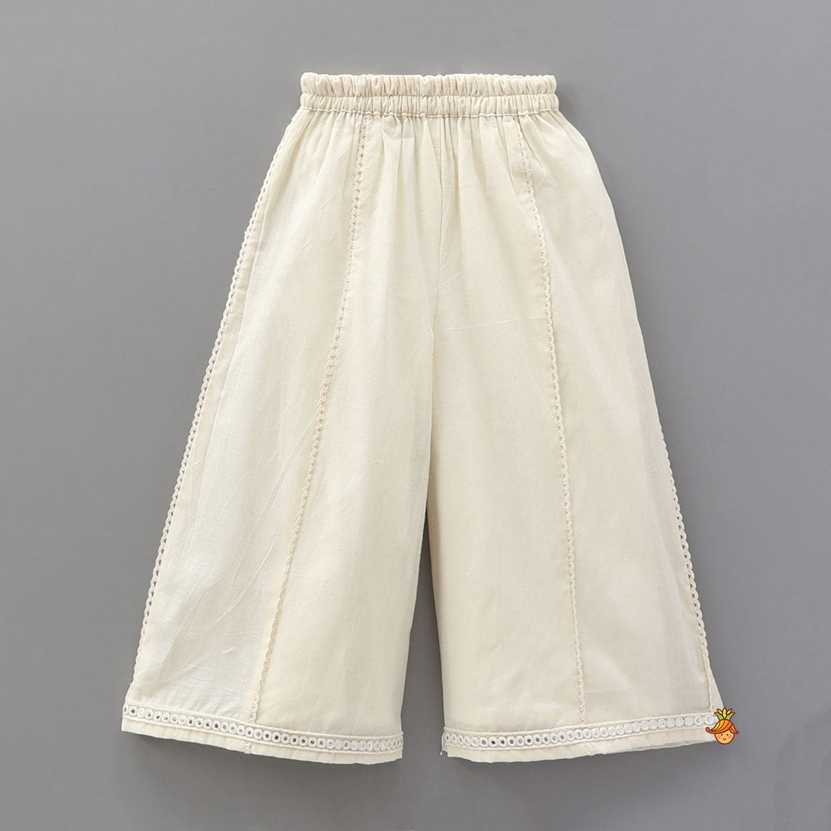 Lace Work Printed Top And Flared Palazzo