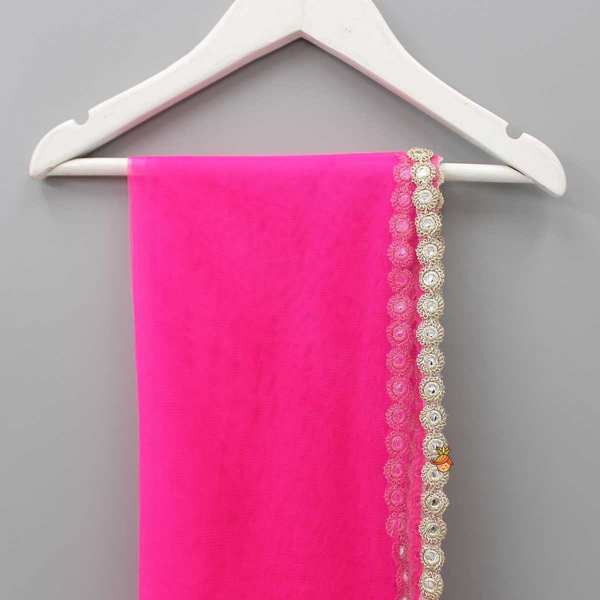 Pink Net Lace Work Dupatta
