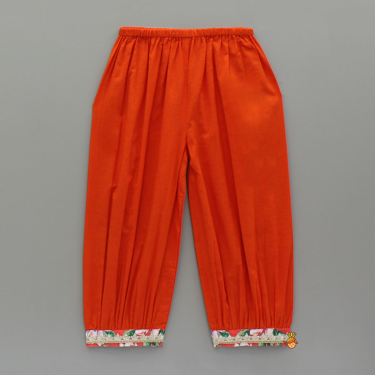 Embroidered Orange Kurti With Pant And Net Dupatta