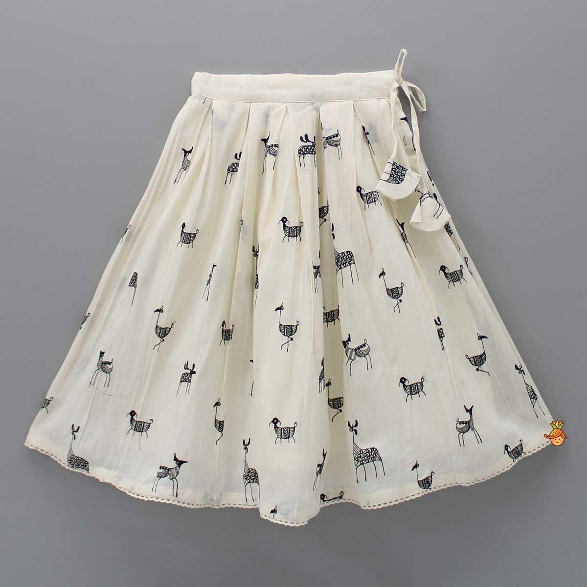 Animal Embroidered Stylish Tie Knot Strap Top And Lehenga