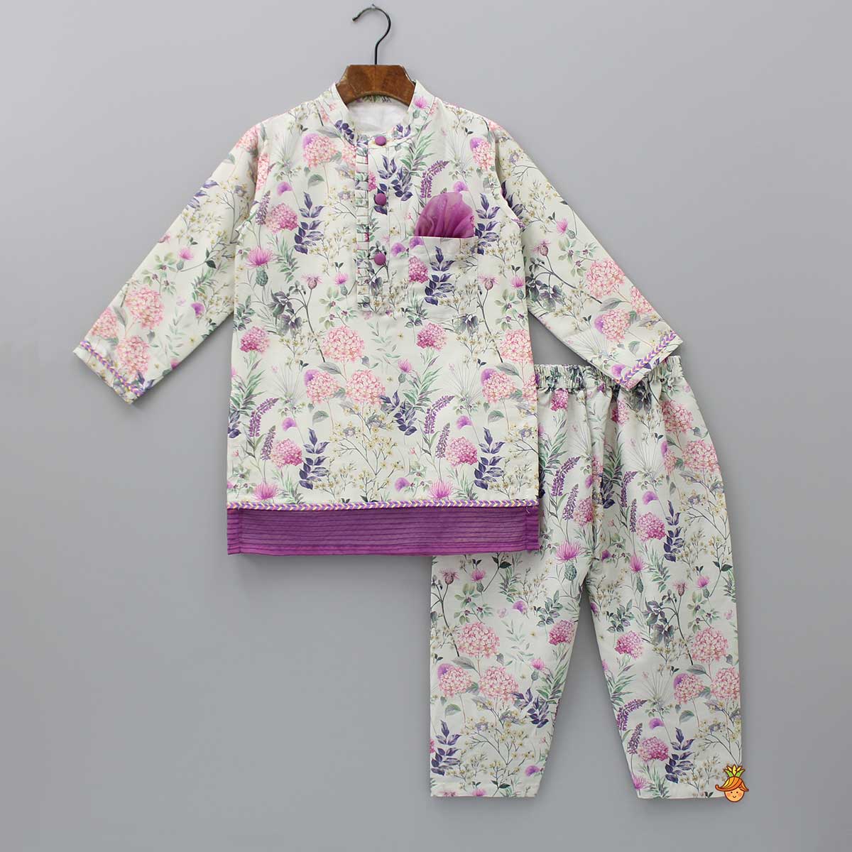 Pleated Front Placket Multicolour Kurta And Pyjama