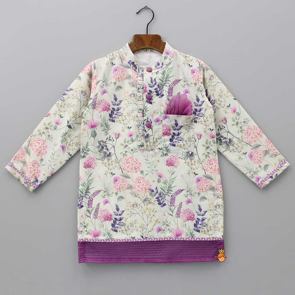 Pleated Front Placket Multicolour Kurta And Pyjama