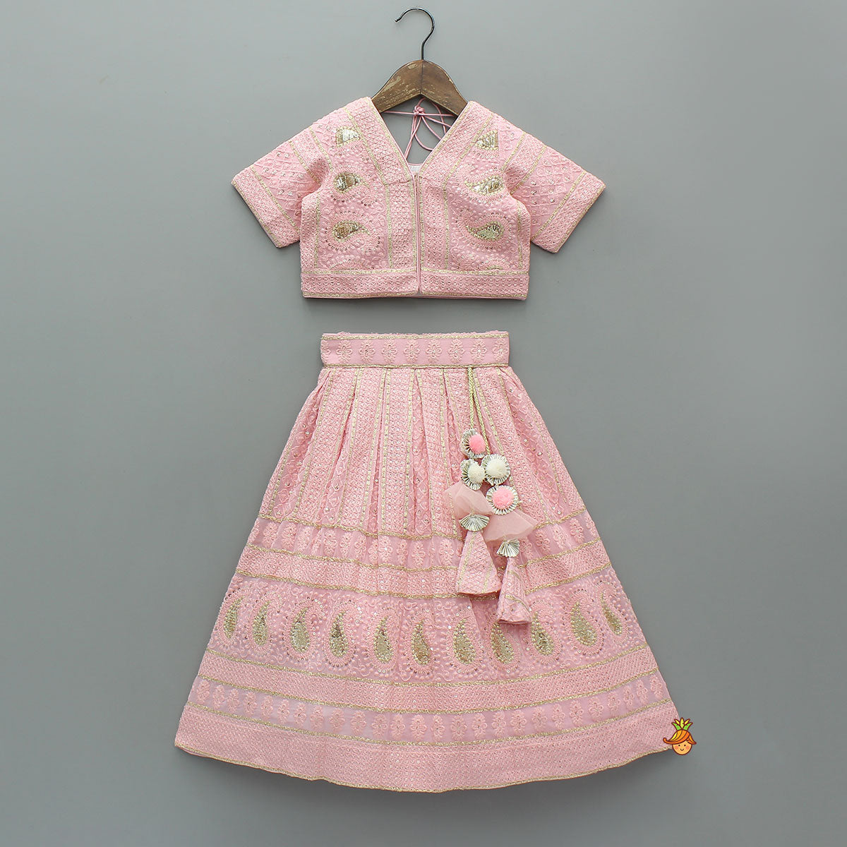 Embroidered Top And Lehenga With Matching Potli And Net Dupatta