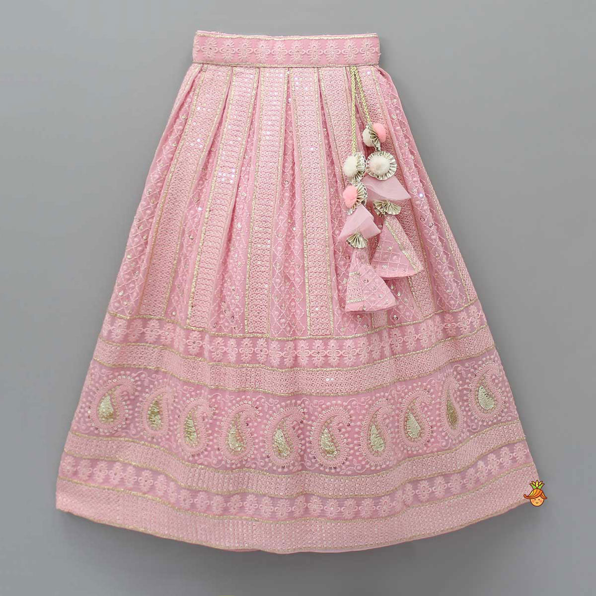 Embroidered Top And Lehenga With Matching Potli And Net Dupatta