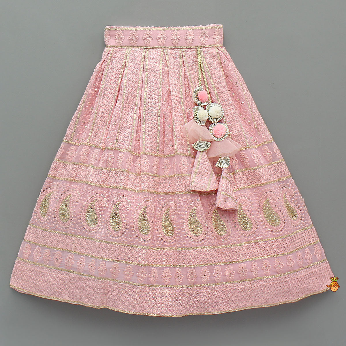 Embroidered Top And Lehenga With Matching Potli And Net Dupatta