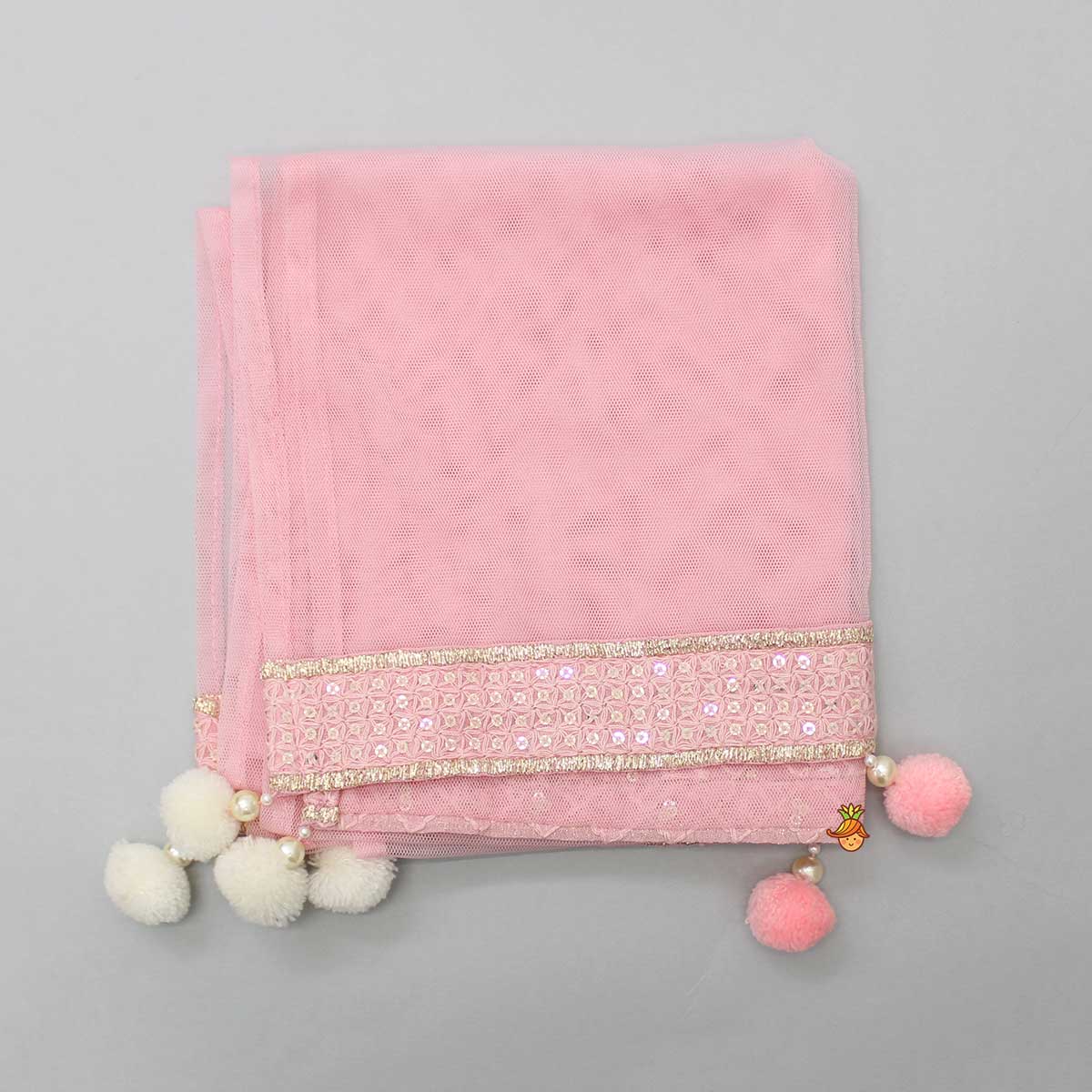Embroidered Top And Lehenga With Matching Potli And Net Dupatta