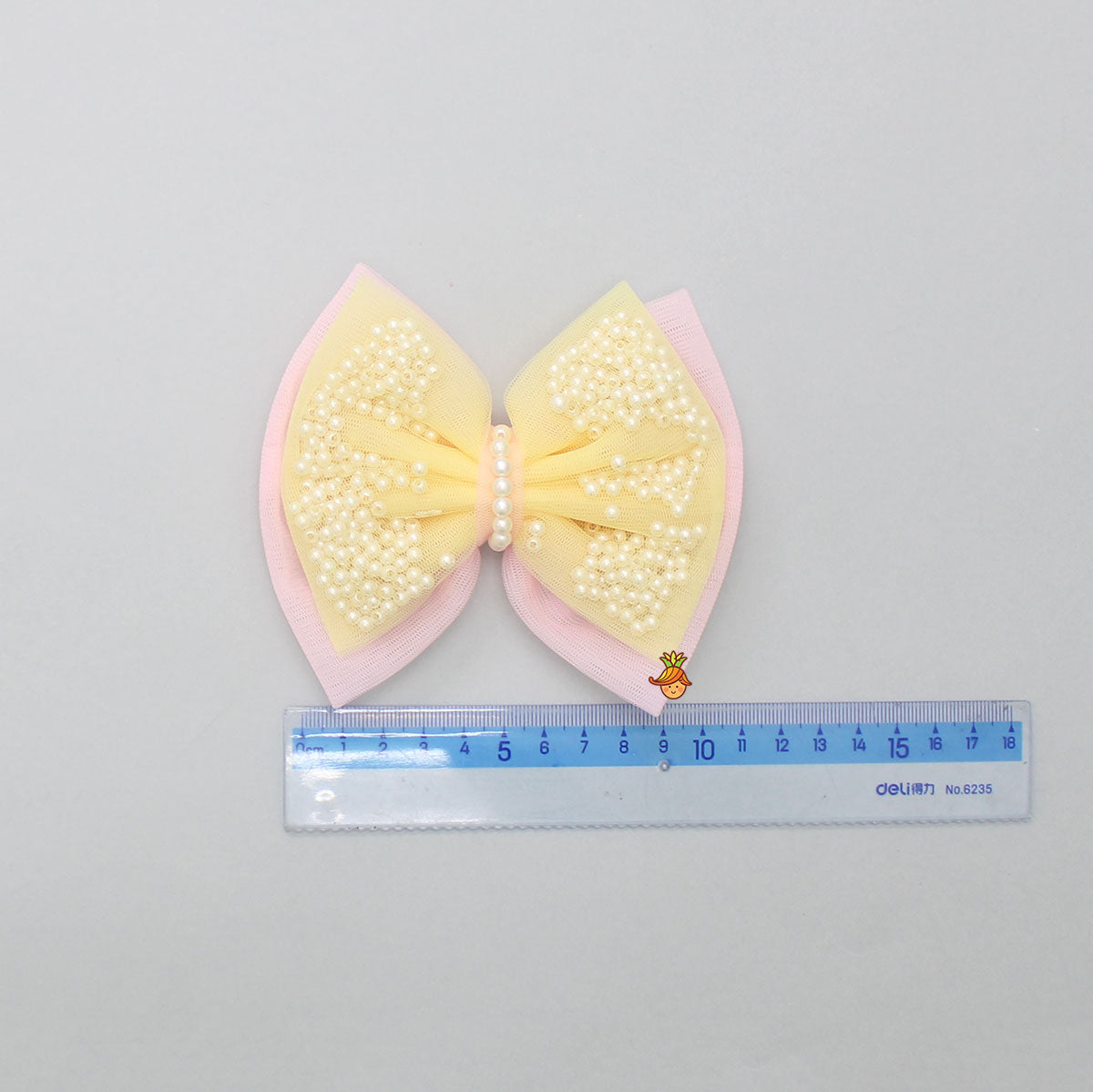Yellow And Pink Net Dual Bowie Hair Clip