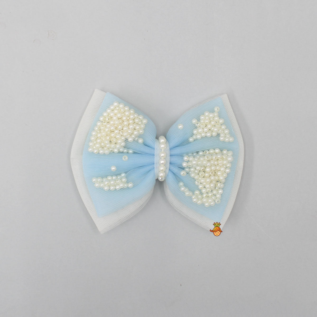 Blue And White Net Dual Bowie Hair Clip