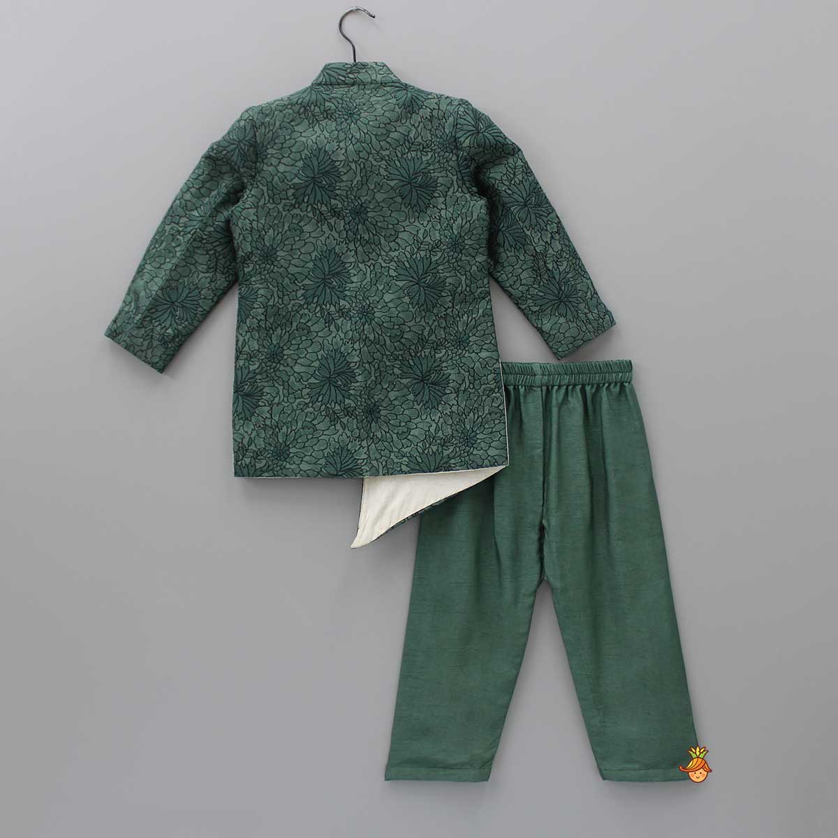 Green Heavy Thread Embroidered Asymmetric Sherwani And Pyjama