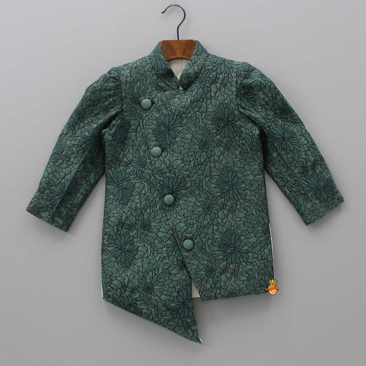 Green Heavy Thread Embroidered Asymmetric Sherwani And Pyjama