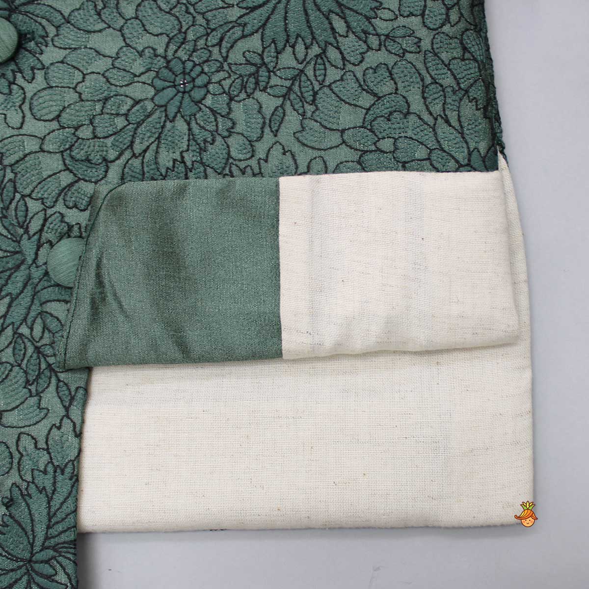 Green Heavy Thread Embroidered Asymmetric Sherwani And Pyjama